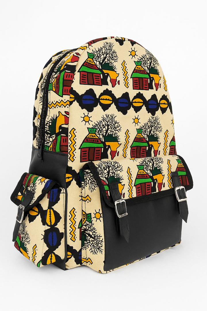 smaller yellow African print backpack