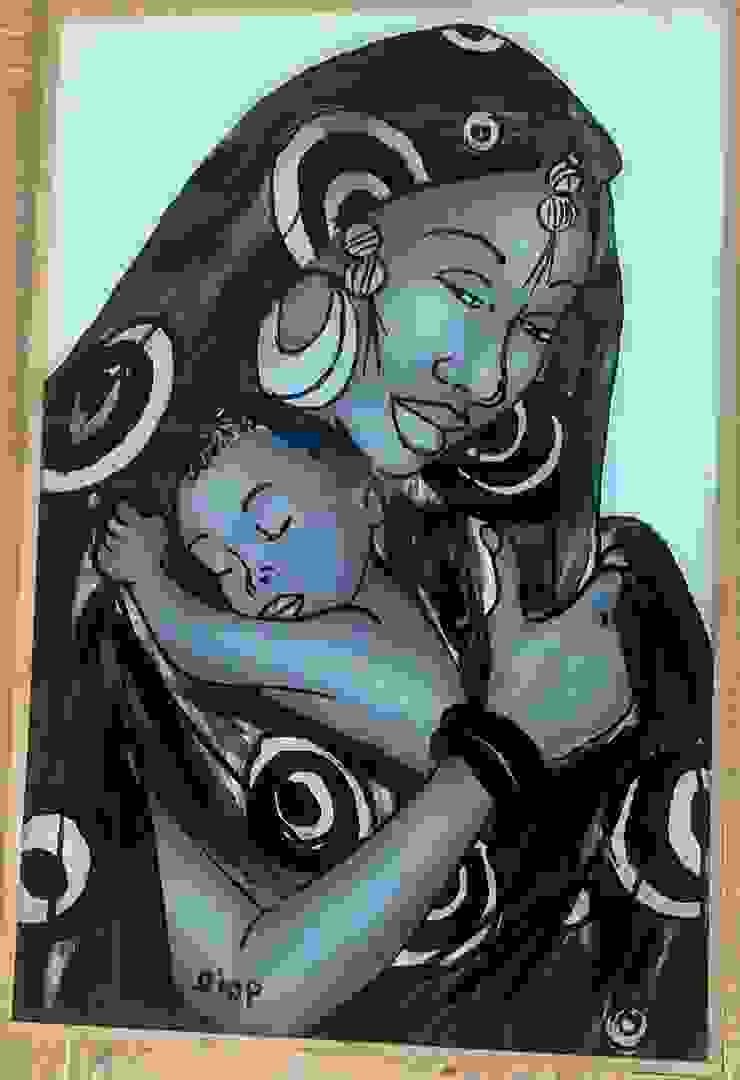 Glass Painting for Woman and Child 46x30cm