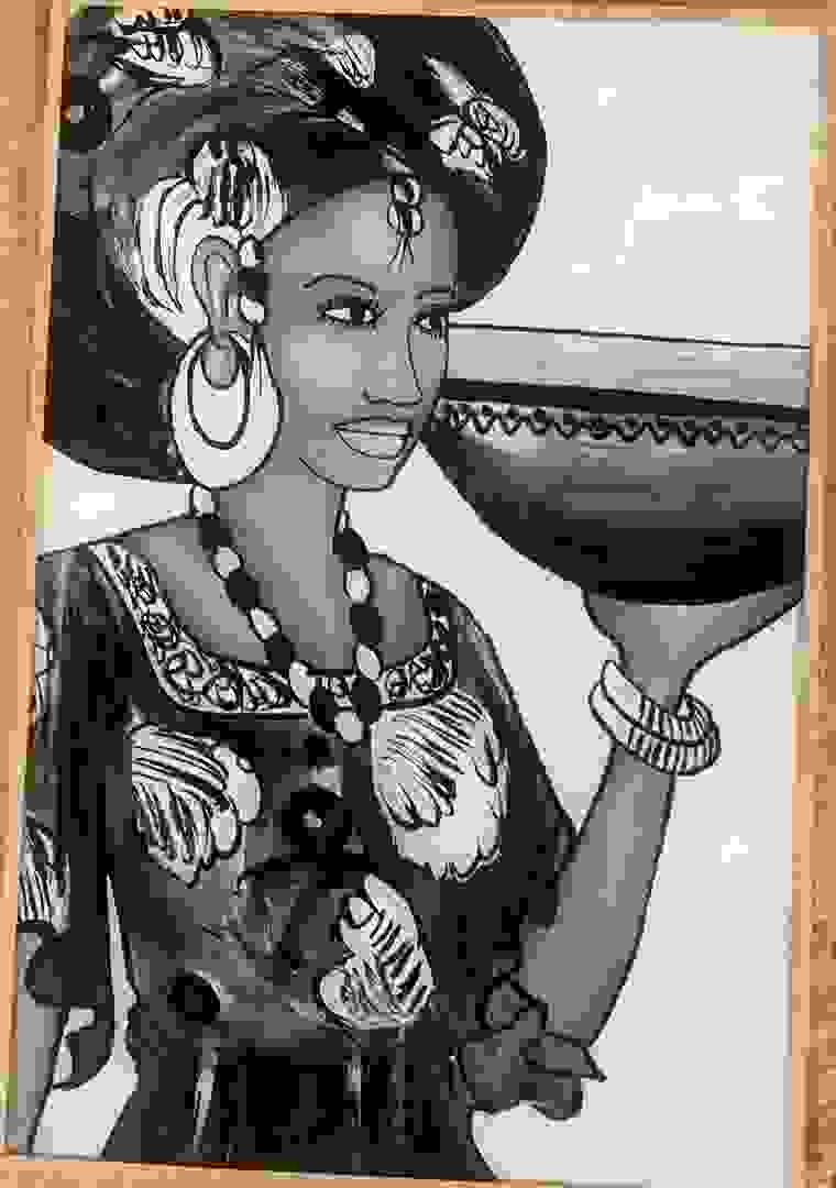 Glass Panel — Woman with Calabash 46 x 30 cm