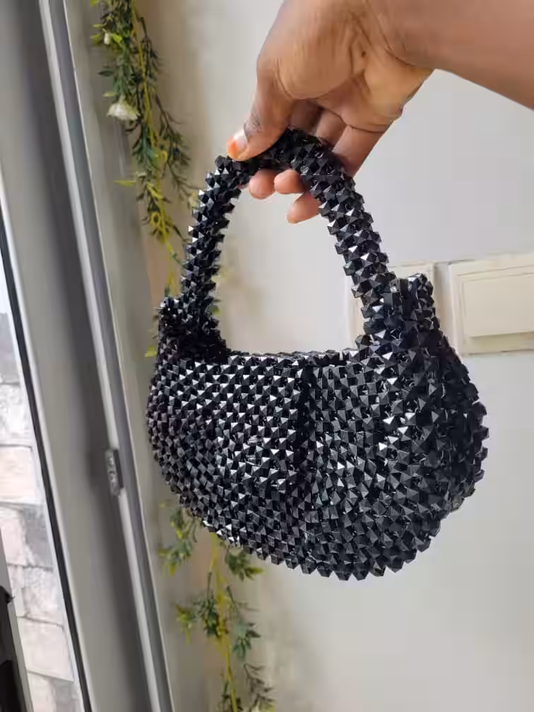 Elegant Black Beaded Handbag