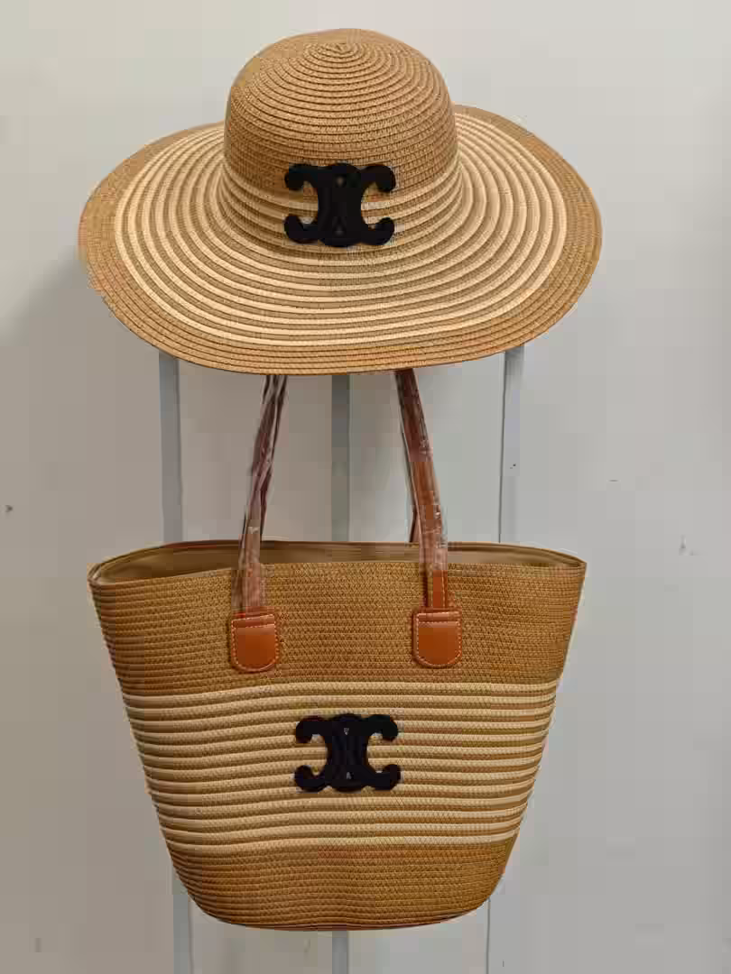 Straw Hat and Wax Bag Set