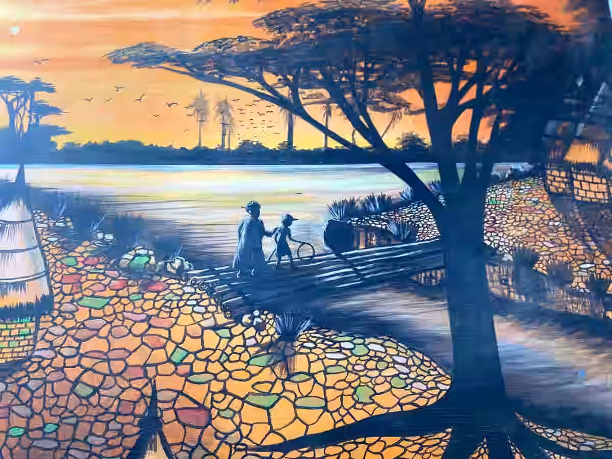 Tableau Village (Grand-mère et son petit-fils)