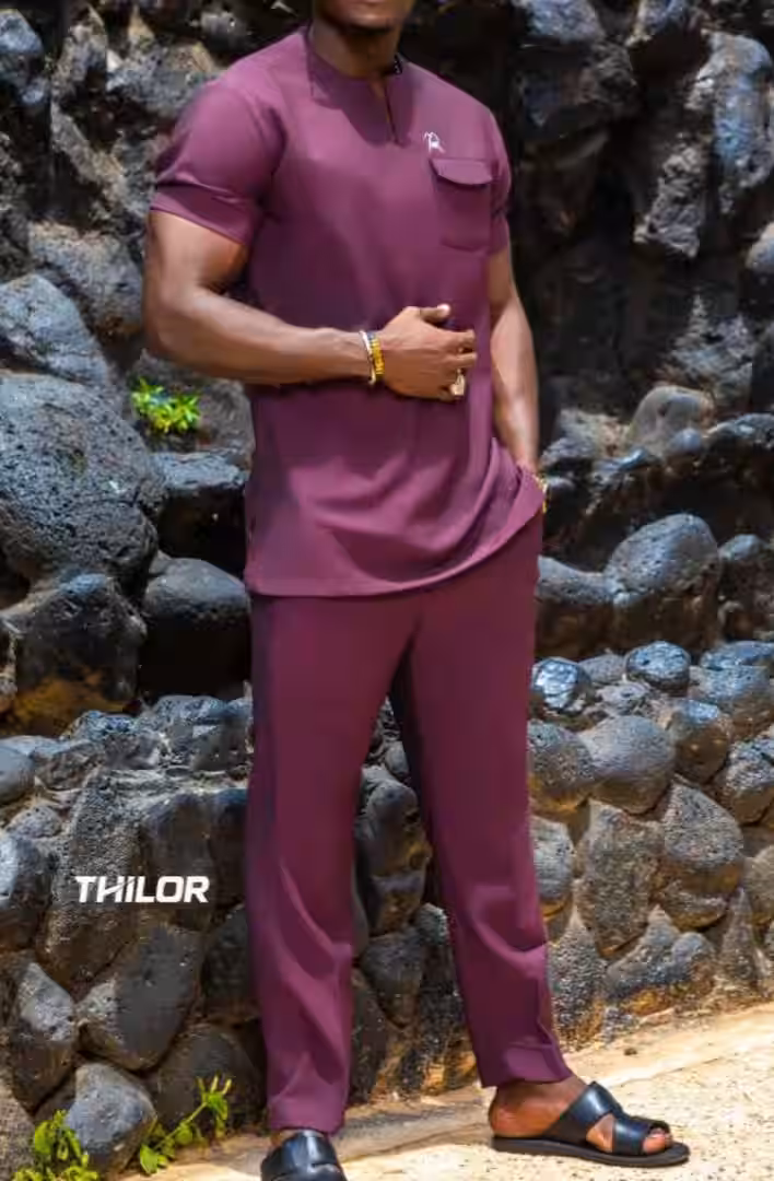 Men's short-sleeved outfit in Italian Chanel cotton — vue 3