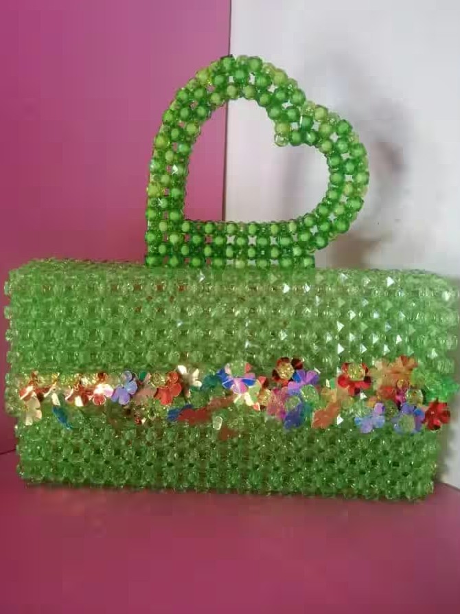 Beaded Green Heart-shaped bag