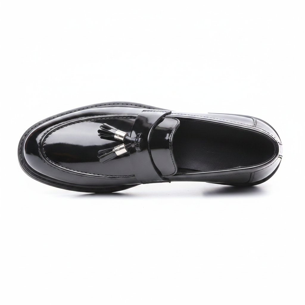 Men's Black Glossy Tassel Oxford Slip-On Loafers — vue 3