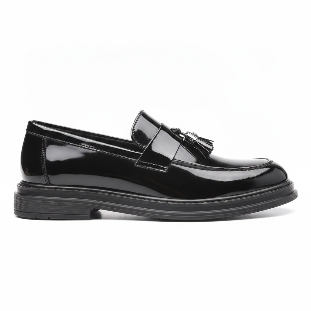 Men's Black Glossy Tassel Oxford Slip-On Loafers — vue 2