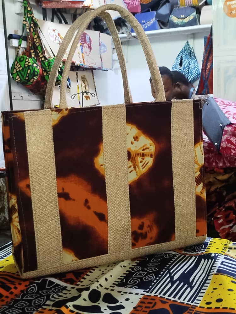 Large Tie-Dyed Fabric Bag — Brown and Orange