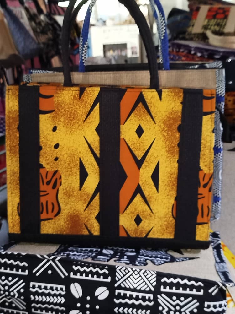 Wax Fabric Bag — Yellow and Orange Tribal Motifs