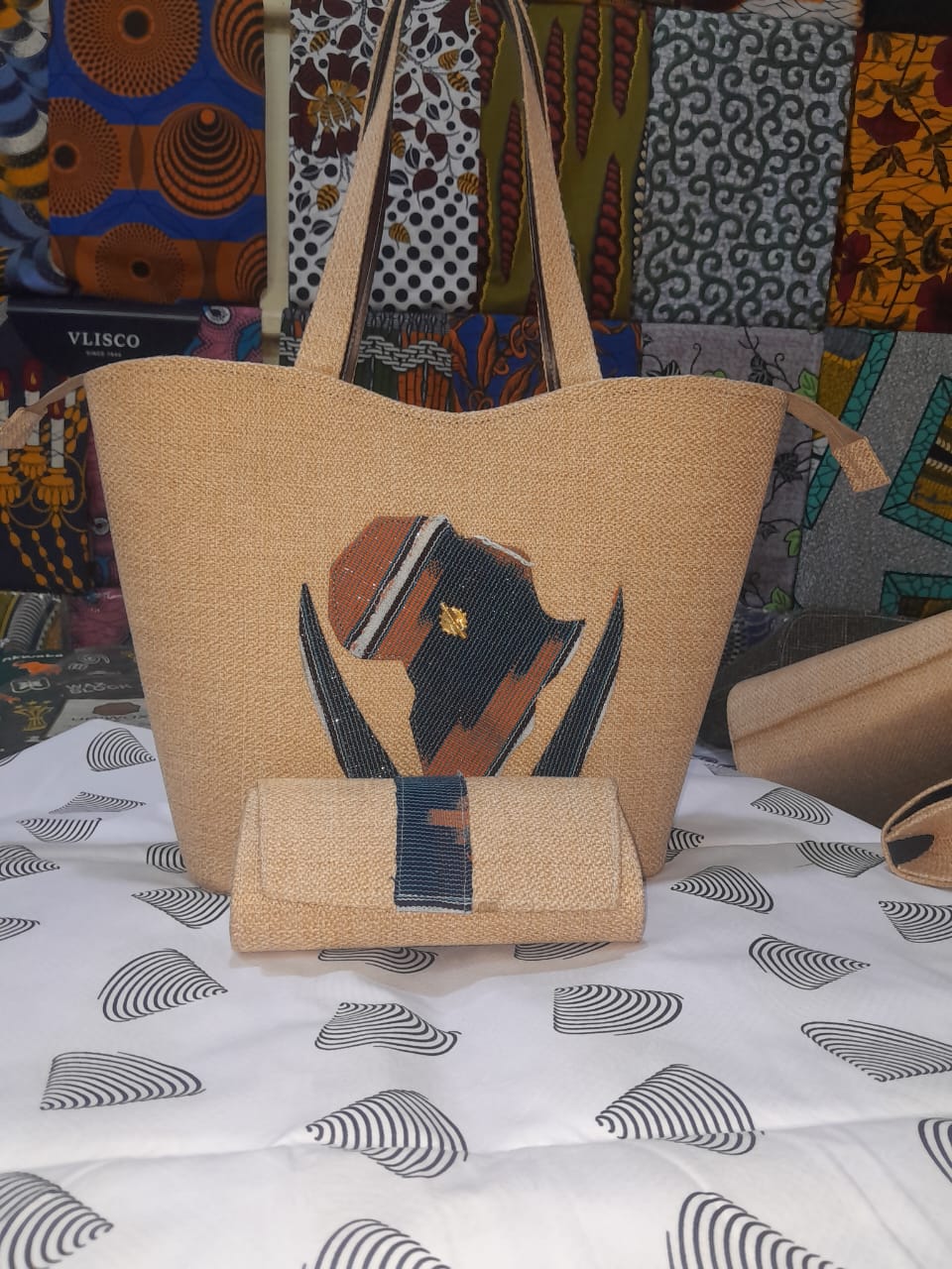 SAC+POCHETTE Woven — Brown Africa Map