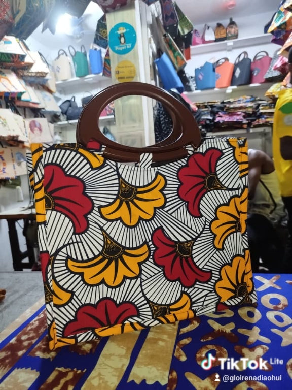 Wax Fabric Bag — Red and Yellow Flowers