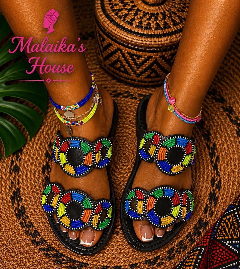 BABOUCHES CUIR — Noir Cercles Multicolores