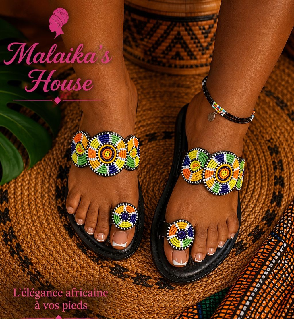BABOUCHES CUIR — Noir Fleur Perlée