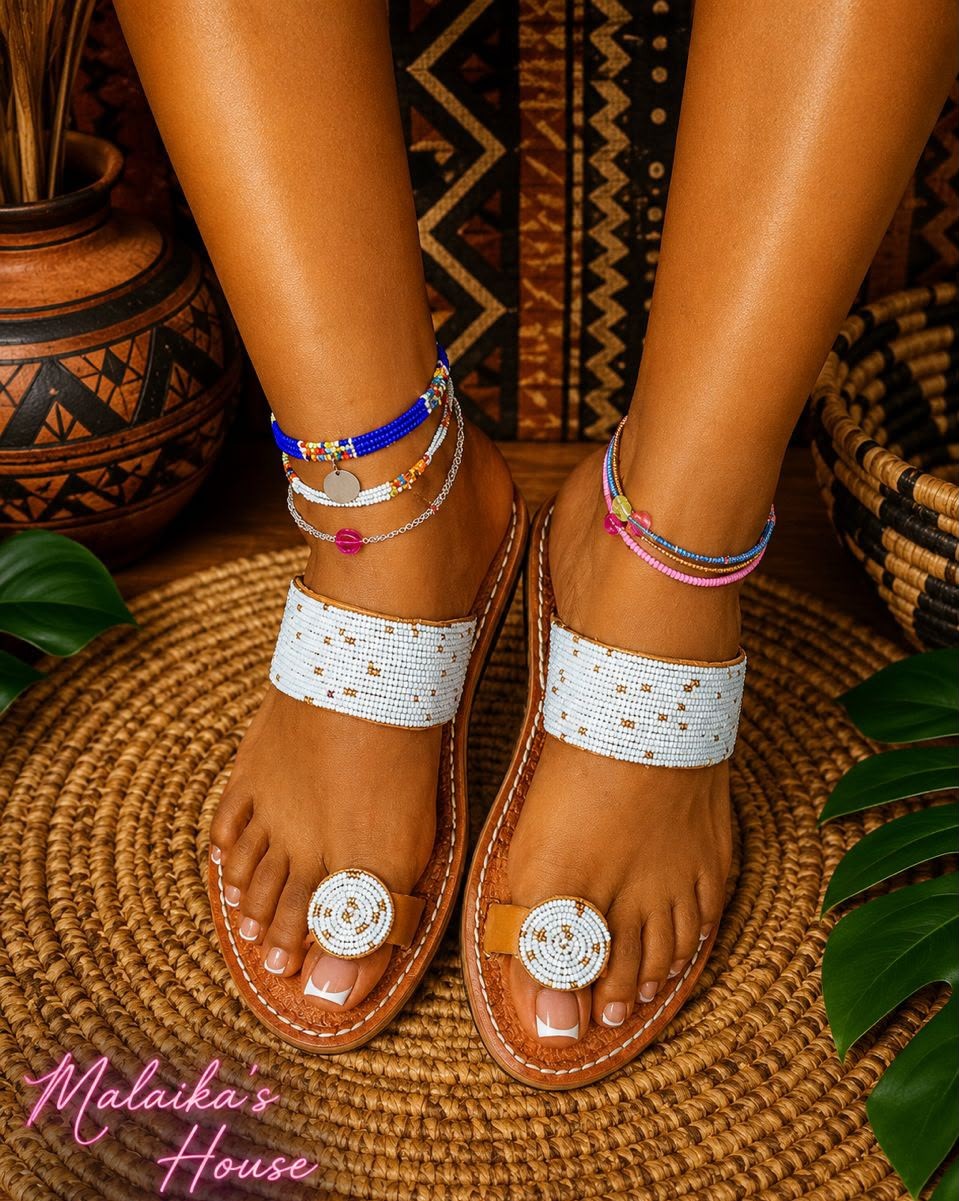 BABOUCHES CUIR — Ivoire Cercle Doré
