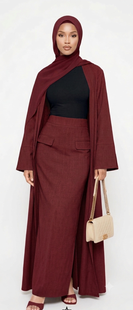 Hani Kimono &amp; Long Skirt Set — Burgundy