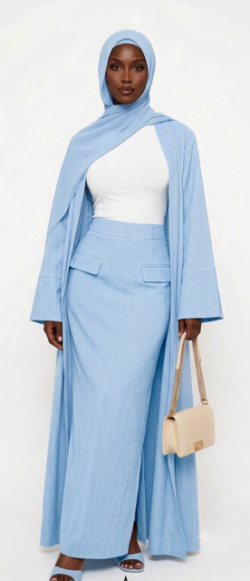 Hani Kimono & Long Skirt Set — Sky Blue
