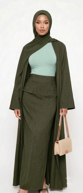 Hani Kimono & Long Skirt Set — Olive