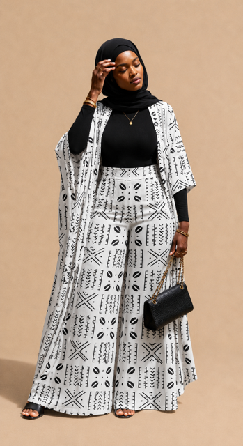 Hani Kimono & Palazzo Set — White Bogolan