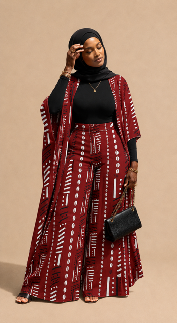 Hani Kimono &amp; Palazzo Set — Burgundy Cowrie