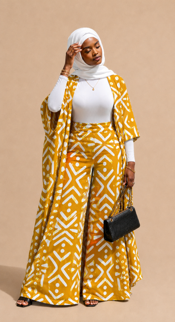 Hani Kimono & Palazzo Set — Mustard Bogolan