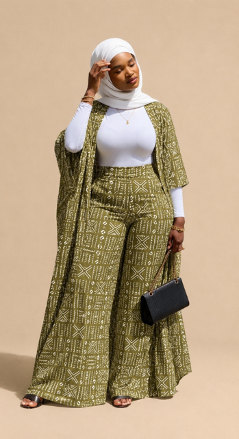 Hani Kimono &amp; Palazzo Set — Olive Bogolan
