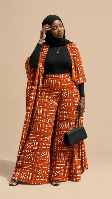 Hani Kimono & Palazzo Set — Rust Bogolan
