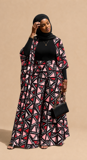 Hani Kimono & Palazzo Set — Pink-Black Triangle