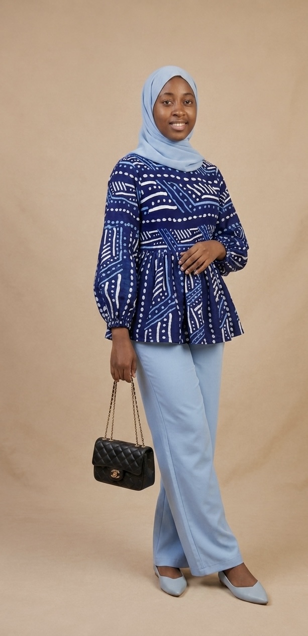 Hani Top & Palazzo Set — Navy & Sky