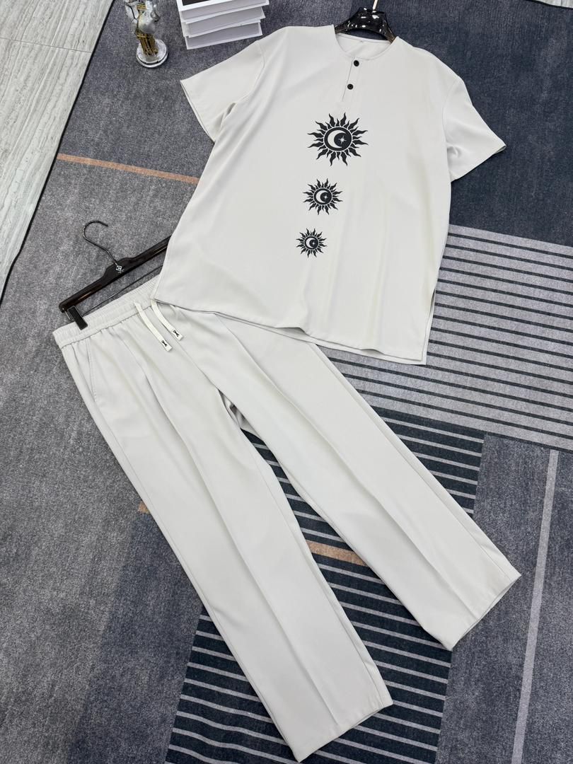 Light Grey Sun &amp; Moon Print Tee Set