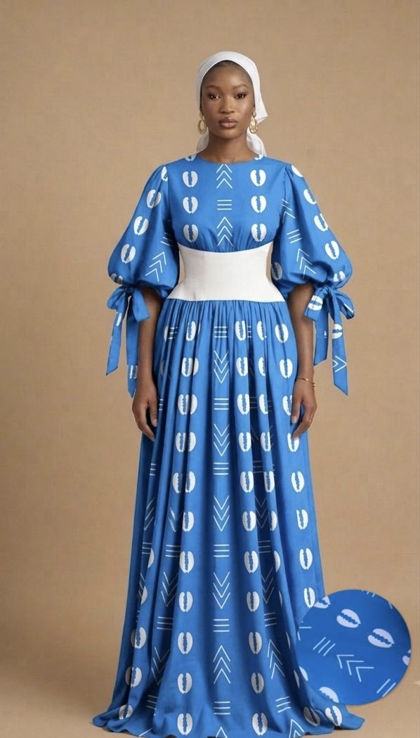 Hani Puffed Corset Dress — Blue Cowrie