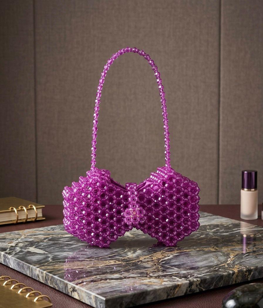 SALY Crystal Bead Bow Bag — Purple
